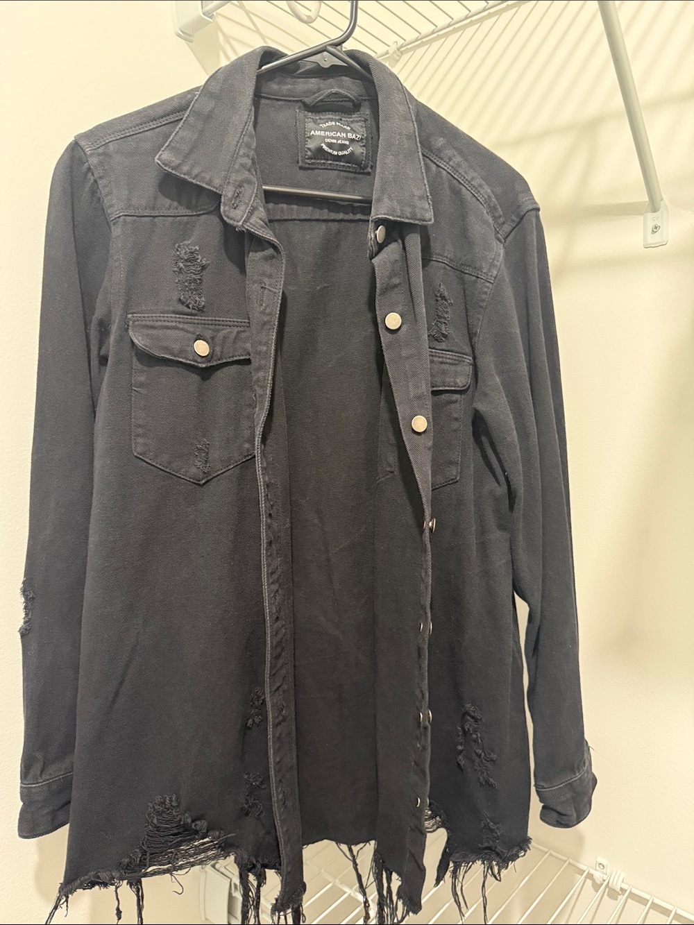 American Rag Black Distressed Shirt Jacket
